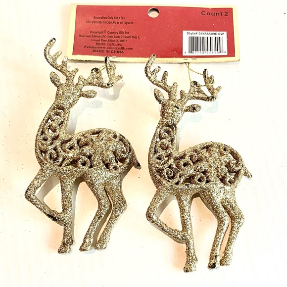 2 Christmas Gold Reindeer Tree Ornaments Christmas Decoration - NWT Gift… - Picture 6 of 8
